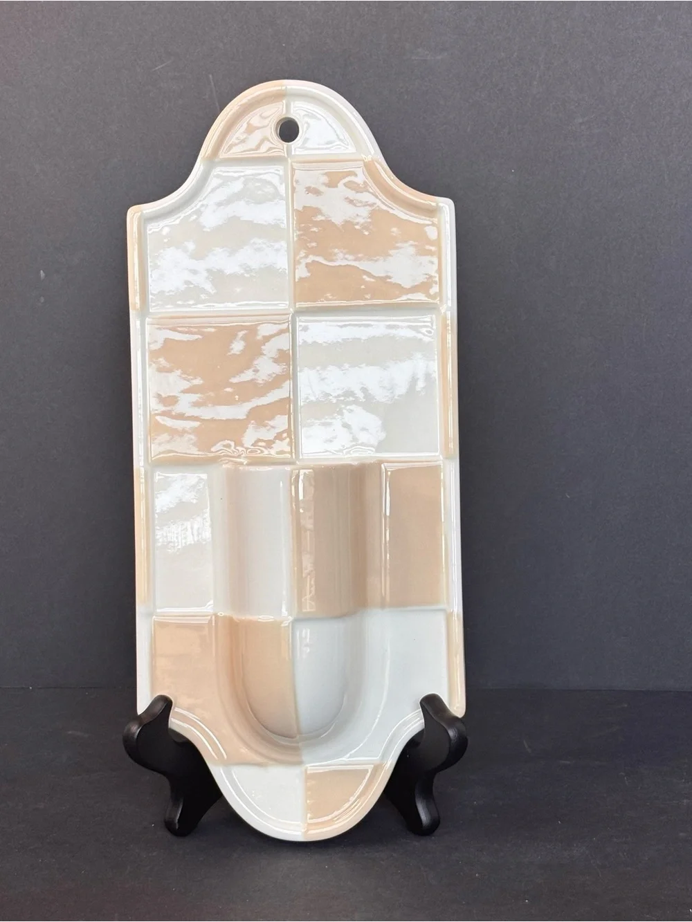 Anthropologie Mari Stoneware Wall Pocket Vase Checkered Gingham NWT
